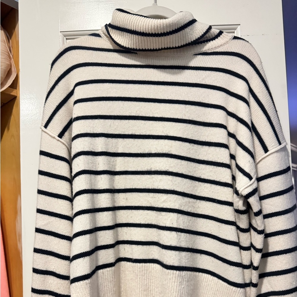 Theory Black and White Striped Turtleneck Sweater